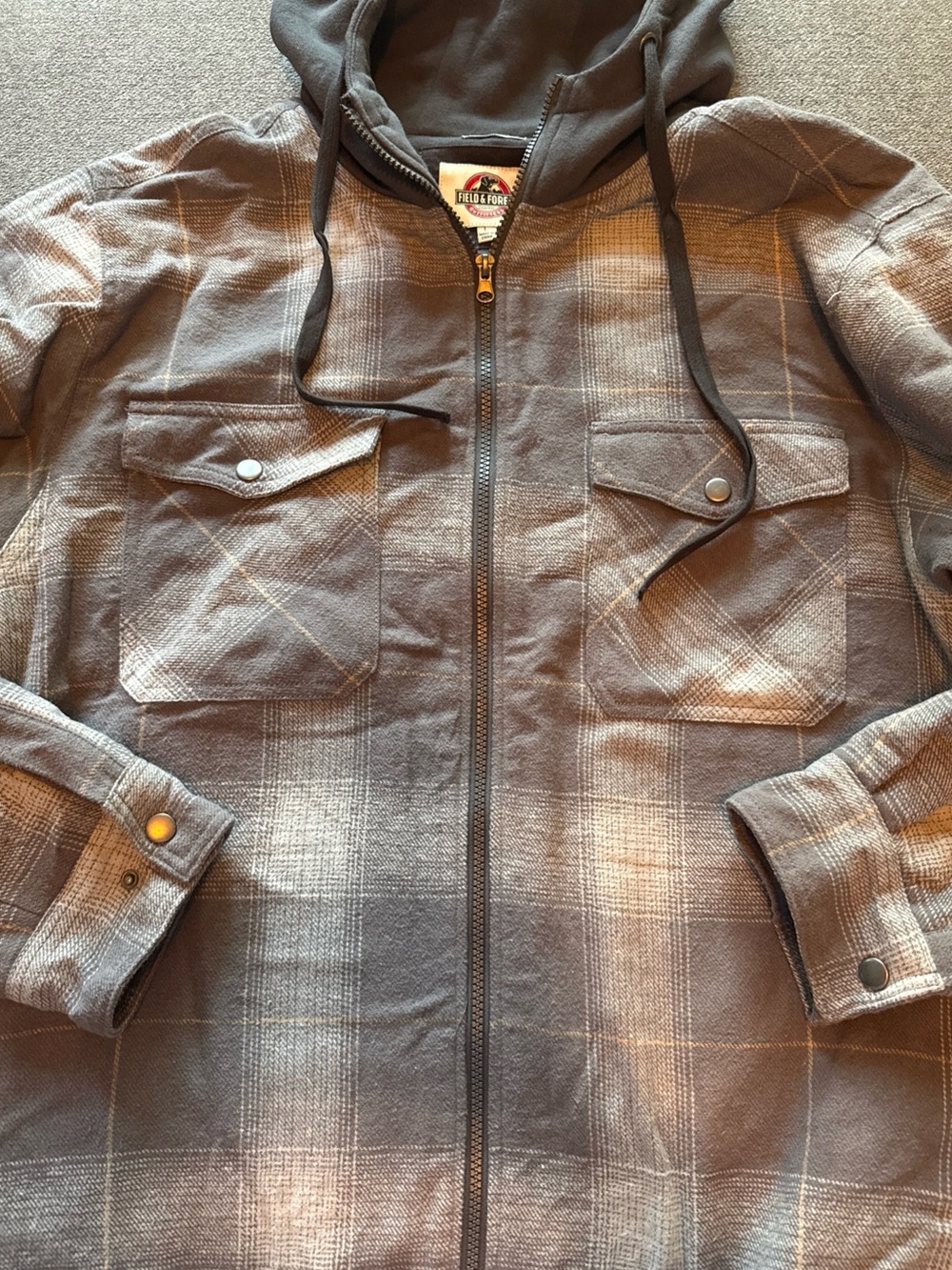 Field N' Forest Hooded Jacket Trailblazer Shacket Gray Plaid Size L